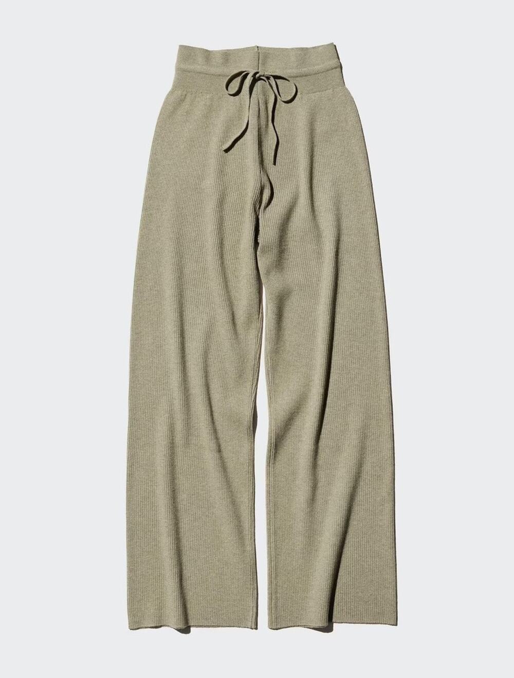 UNIQLO Womens Ribbed Knit Wide Leg Lounge Pants Size S Green Drawstring Casual